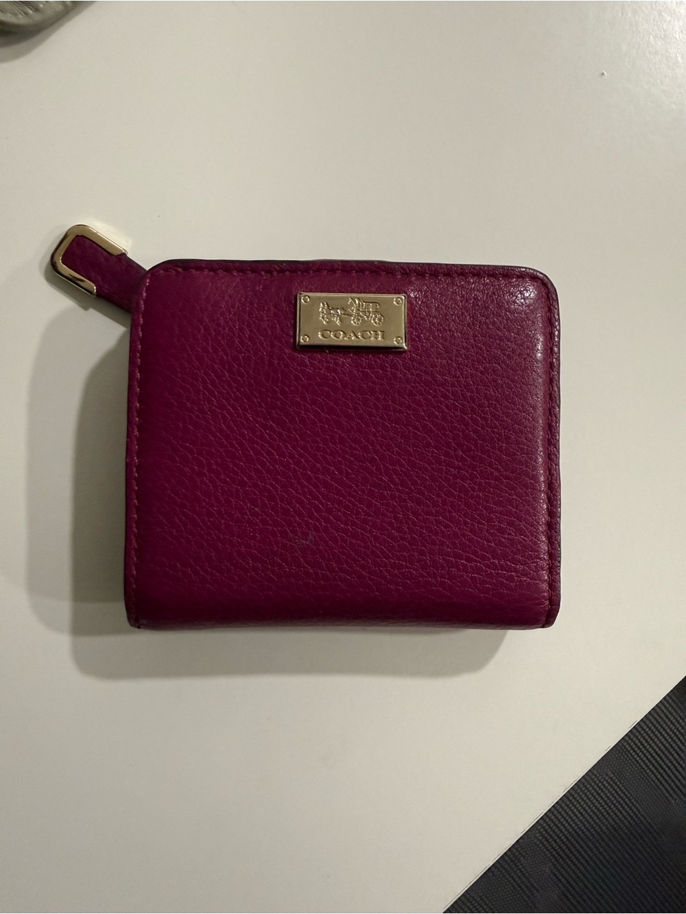 Coach Pebble Leather Zip Wallet - Plum